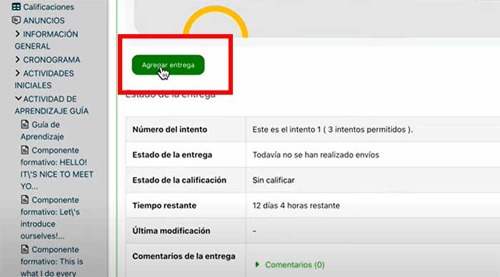 agregar entrega para subir evidencias en english does work level 1 en zajuna del sena