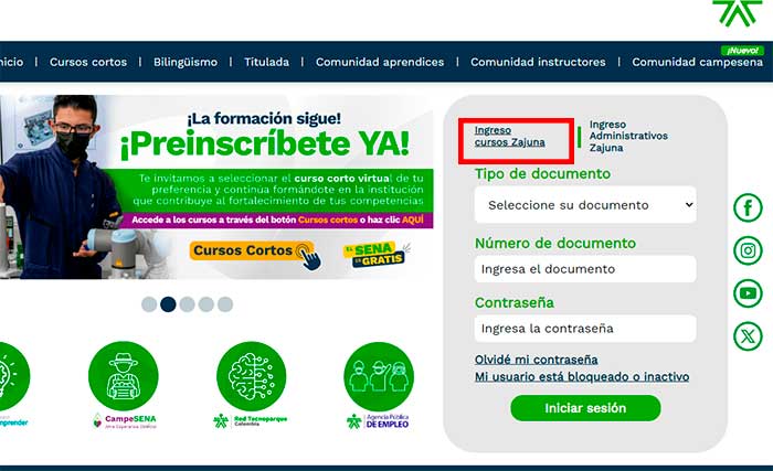 ingreso cursos zajuna del sena